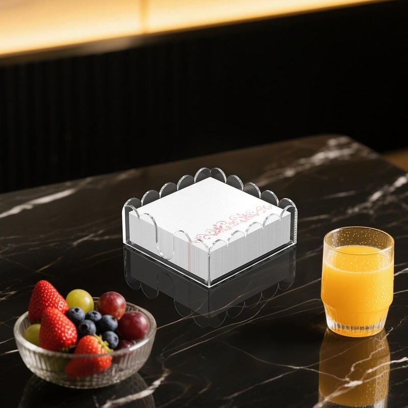 YAGELI Clear Acrylic Napkin Holder – Elegant Scalloped Tray for Cocktail, Bathroom, Kitchen & Dining – Flat Paper Towel & Disposable Napkin Organizer for Weddings, Bars, Hotels and Home(6.5x6.5in) - Image 3